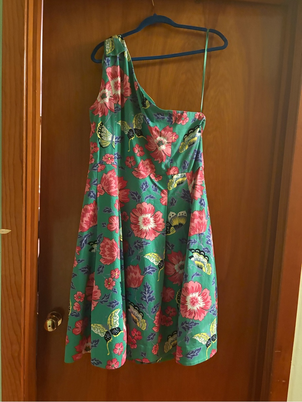 One-Shoulder Green Floral Dress